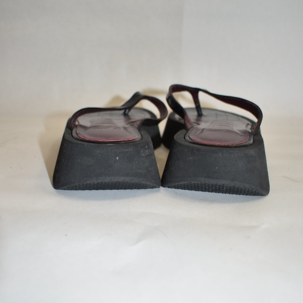 $330 Staud Tessa Croc-Embossed Leather Platform Thong Sandals Black 36 (Me2) View 4